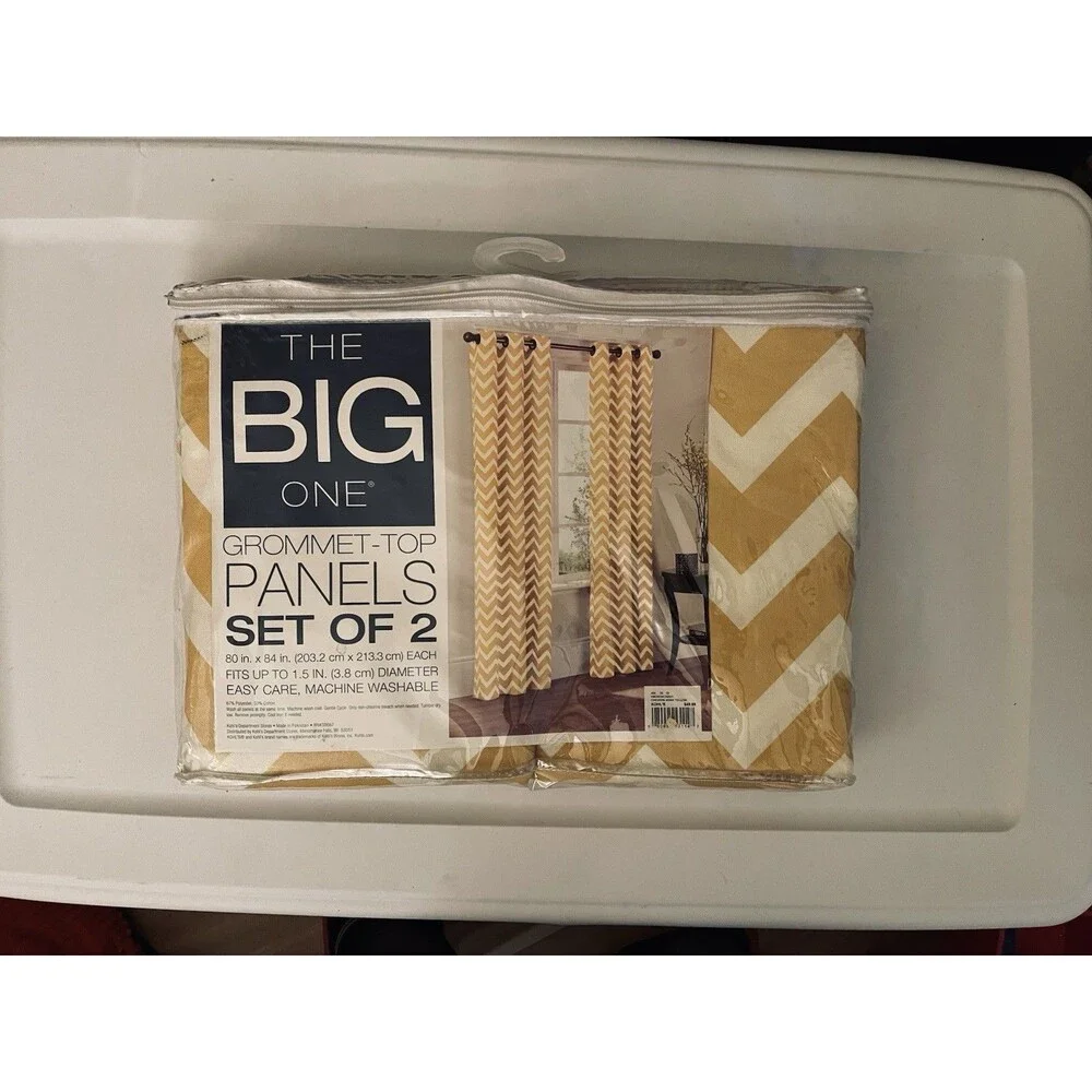 ​The Big One Grommet-Top Curtain Panels Set of 2 Yellow Chevron 80